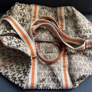 Michael Kors Tan and Orange Logo Tote